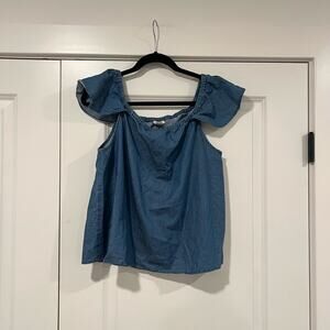 J Crew Women's 100% Cotton Chambray Tank Ruffle Sleeve Blue‎ Size Medium